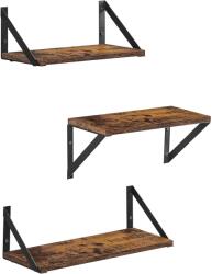 VASAGLE Raft de perete, set 3 bucati de 30, 35 si 40 cm, 2 moduri de montare, maro rustic si negru (EZ-LWS442B01) Raft