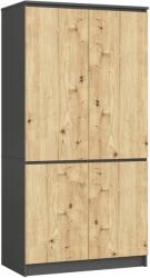  Dulap cu 4 usi, rafturi si bara pentru umerase, PAL laminat, 90x51x180 cm, gri grafit si stejar artisan (AK-12219898-3/3) Garderoba