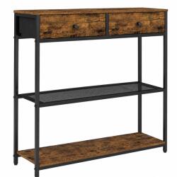 VASAGLE Masa tip consola ingusta cu 2 sertare textile si 3 niveluri, cadru metalic, stil industrial, 76x24x80 cm, maro rustic (EZ-LNT092K01)