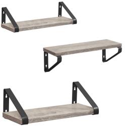 VASAGLE Raft de perete, set 3 bucati 30cm, 35cm si 40cm, 2 moduri de montare, gri si negru (EZ-LWS033B02) Raft