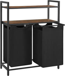  VASAGLE Cos de rufe, cu 2 saci detasabili, 2 rafturi, capacitate de 46L per sac, 73x33x72cm , maro rustic si negru (EZ-BLH211B01)