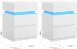 VASAGLE Set 2 noptiere din MDF cu iluminare LED, culori si intensitate reglabile, 35x40x55cm, alb (EZ-LET0830W01)