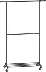 SONGMICS Suport pentru haine, cu raft si 2 sine de agatat, cadru metalic, cu roti, 130x49x198cm, industrial, negru (EZ-HSR62BK) Raft