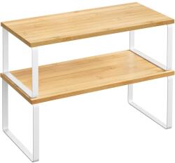 SONGMICS Raft organizator condimente extensibil set 2 bucati, metal si PAL, suprapozabil, 39x19x15 cm, maro natur (EZ-KCS200W01) Raft
