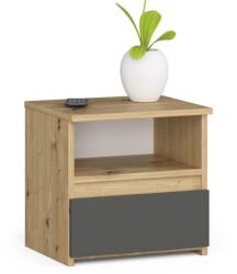  Noptiera cu 1 sertar, PAL laminat 16mm, 40x35x40 cm, stejar artisan si gri (AK-38162037)