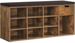  VASAGLE Banca de depozitare cu suport pentru pantofi, 10 compartimente si dulap, cu perna, 30x104x48cm, maro rustic (EZ-LHS024T01) Garderoba
