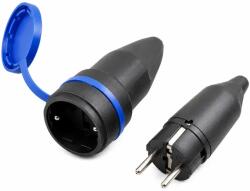  Set Cupla Si Stecher Impermeabil Ip44 Cu Capac, Schuko Pentru Exterior, Negru Albastru (DLMGG-5075)