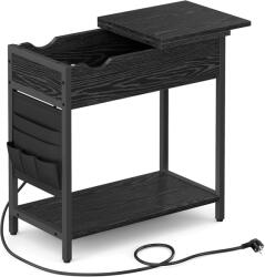 VASAGLE Masa laterala pliabila, tip noptiera, cu prize si porturi USB, raft si geanta din textil, 60x32x60 cm, negru (EZ-LET311B56)