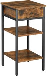VASAGLE Noptiera inalta cu sertar si 2 rafturi de depozitare, stil industrial, 35x35x70cm, maro rustic si negru (EZ-LET502B01)