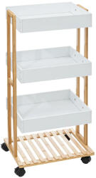  Etajera cu 4 rafturi 5Five Natureo pe roti, MDF si bambus, 40x30x88 cm, alb (JJ-160850) Raft