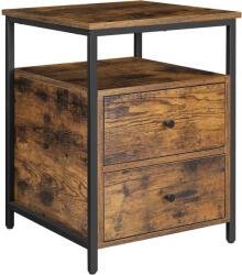 VASAGLE Noptiera cu compartiment deschis, 2 sertare, stil industrial, 45x45x60cm, maro rustic si negru (EZ-LET067B01)