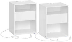 VASAGLE Set 2 noptiere cu porturi USB si prize, sertar si rafturi deschise, 45x35x58 cm, alb mat (EZ-LET776W01)