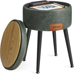 VASAGLE Taburet cu spatiu de depozitare, tapitat PU, cu 2 fete, diametru 32 cm, verde (EZ-LOM005C01)