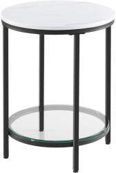 VASAGLE Masa rotunda, cu cadru de otel, noptiera, 45x55cm, negru cu blat alb aspect marmura (EZ-LET285B13)