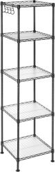 SONGMICS Raft metalic 30x30x124 cm, 5 niveluri, rafturi ajustabile si carlige incluse, structura otel si plastic, negru (EZ-LGR23BK) Raft