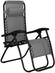  Sezlong scaun pliant plaja sau gradina, Siesta, gravitatie zero, cu tetiera, 175x67x110 cm, gri (GC-0010)