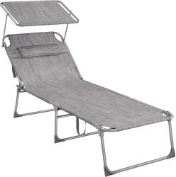 SONGMICS Sezlong pliabil, cu parasolar si tetiera, spatar reglabil in 4 pozitii, maxim 150kg, 200x71x38 cm, gri (EZ-GCB022G01)