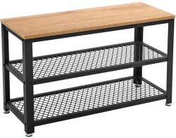 VASAGLE Banca pantofi cu 2 rafturi, cadru metalic si sezut din PAL, stil industrial, 73x30x45 cm, stejar si negru (EZ-LBS073N01) Raft