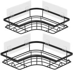  Set 2 polite de colt pentru dus, metalice cu montaj autoadeziv, inox, negru (HA-7545) Raft