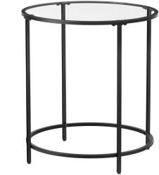 VASAGLE Masa rotunda, din sticla securizata cu cadru de otel, noptiera, 50x50x55cm, negru (EZ-LGT020B01)