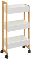  Etajera cu roti Atmosphera Natureo cu 3 niveluri, bambus si MDF, 41x20x81 cm, alb (JJ-140853) Raft