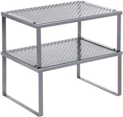 SONGMICS Set 2 rafturi de bucatarie metalice, suprapozabile, pentru ustensile sau condimente, 23x32x16cm, gri (EZ-KCS01SV) Raft