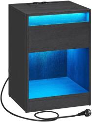 VASAGLE Noptiera cu iluminare LED reglabila, prize si porturi USB, sertar si raft, MDF si PAL, 40x35x55 cm, negru (EZ-LET618T22)