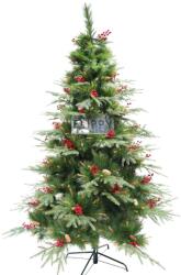  Brad artificial de Craciun, decorat cu conuri pin rosii, pentru interior/exterior, inaltime 210 cm, diametru 142 cm, 767 ramuri, Flippy, verde, suport metalic inclus (CR-106800)