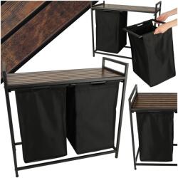 AVEX Cos mare de rufe cu doua compartimente, cu raft si blat din lemn, model LOFT, culoare neagra (KX4348)
