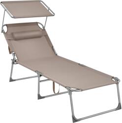 SONGMICS Sezlong pliabil, cu parasolar si tetiera, spatar reglabil in 4 pozitii, maxim 150kg, 200x71x38 cm, taupe (EZ-GCB022K01)