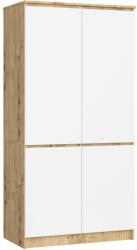  Dulap cu 4 usi, rafturi si bara pentru umerase, PAL laminat, 90x51x180 cm, stejar artisan si alb (AK-12219874-3/3) Garderoba