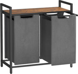  VASAGLE Cos de rufe, 2 compartimente, saci de rufe detasabili, raft, cadru metalic, 2x46L, 73x33x72 cm, maro rustic si gri (EZ-BLH201G01)