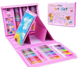  Set de pictura si desen pentru copii WePro Store, 208 piese, carioci, creioane colorate, pasteluri de ulei si acuarele, Roz (DF-79)