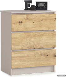 AKORD AKORD CLP K60 Komód Laminált Forgácslap Kasmír / Artisan Tölgy 3 Fiókos (AKO-KOMMK603SZKASARTPK)