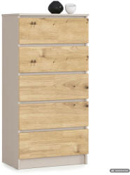 AKORD AKORD CLP K60 Komód Laminált Forgácslap Kasmír / Artisan Tölgy 5 Fiókos (AKO-KOMMK605SZKASARTPK)