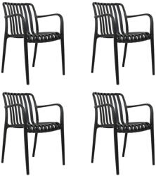 Modesto Design Strips Arm Karszék Szett Polipropilén Fekete Áttört Csíkos Háttámlával (4 db) (KHM-KH1501100285-SET4)