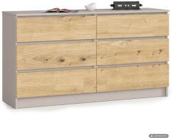 AKORD CLP K140 Komoda Laminált Lap Kasmír / Artisan Tölgy 6 Fiókos (AKO-KOMMK1406SZKASARTPK)