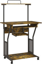HomCom Birou pentru calculator pe roți cu rafturi de depozitare, post de lucru și blat pentru tastatură, 80x50x130cm, maro | Aosom Romania (920-084V80RB)