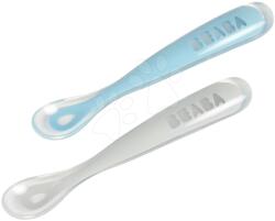 Beaba Sada 2 ergonomických lyžičiek Beaba 1st age Windy Blue Spoon 17 cm z mäkkého silikónu na samostatné jedenie modrá od 4 mes (BE913468) Set pentru masa bebelusi