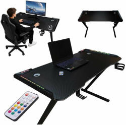  Birou gaming cu iluminare LED RGB și suporturi pentru accesorii PC, 120x60cm (KX2639)