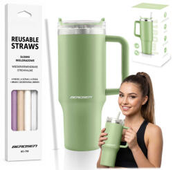 Berdsen Termosz, Berdsen, 1180 ml, zöld, rozsdamentes acél, szívószálas, meleg és hideg italokhoz, 378901 4 db-os szívószál készlettel (TE378803-378901)