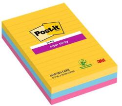 3M POSTIT Blocnotes autoadeziv, liniat, 3x90 coli, 101x152 mm, 3M POSTIT "Super Sticky", "Carnival", mix de culori, 270 coli