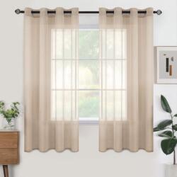 Woaboy Voile Függöny Rövid Ösenvorhang 2 db 140x145 cm Bézs Átlátszó Könnyű Modern Nappali Hálószoba Dekoratív Ablakfüggöny