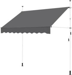 Yaheetech Kézi Behúzható Erkélynapellenző Kurbellel, 250 x 180 cm, 210-300 cm Magasságban Állítható, Fúrás Nélkül, UV-álló, Szürke