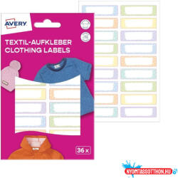 AVERY Etikett ruhacímke iskolai, 45 x 13 mm 36 címke/2 ív, Avery pasztell - nyomtassotthon