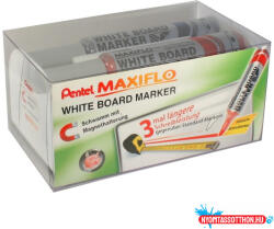 Pentel Táblamarker+törlõ készlet 2, 5mm, kerek hegyű, Maxiflo Pentel, 4 különféle szín (ORI_MWL5M4N)