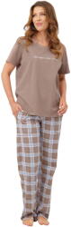 Italian Fashion pijama damă DELMA mânecă scurtă, pantaloni lungi, cappuccino/imprimeu: M (AAF-KPZ-DELM-KDCD M)