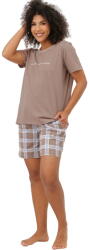 Italian Fashion pijama damă DELMA mânecă scurtă, pantaloni scurți, cappuccino/imprimeu: S (AAF-KPZ-DELM-KKCD S)