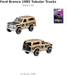 Hot Wheels Macheta auto Ford Bronco 1985 Tubular Trucks, scara 1: 64, Hot Wheels, auriu metalizat (HRR97 - 3051)