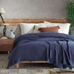 Saheser® Cuvertura muselina 220x240cm, bumbac 100% natural, Saheser Navy Blue